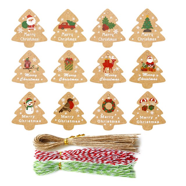Paquete de 144 Etiquetas de Cuello de Navidad DIY Etiquetas Artesanías Decoraciones de boda Festival Año Nuevo Regalo Colgantes con cuerdas Inevent HA009757-00