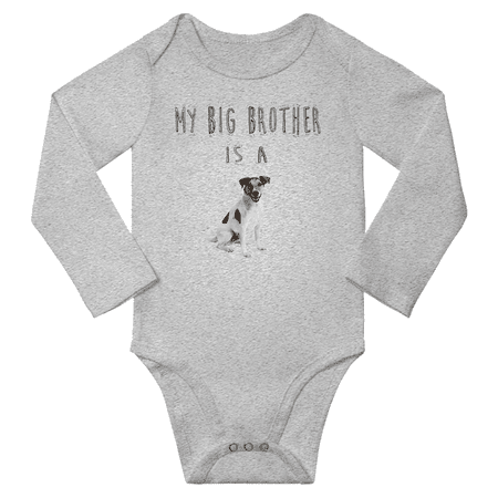 

My Big Brother is a Smooth Fox Terrier Dog Funny Baby Long Sleeve Bodysuit Boy Girl (Gray 6-12M)