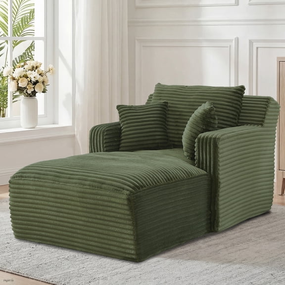 VEPXXP 65.4" Chaise Lounge Chair Indoor, Oversized Boneless Reading Couch with Pillows and Armrest for Living Room, No Assembly Required, Green