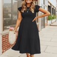 thumbnail image 5 of Femmes Été Casual Flutter Manches Courtes Cou Smocked Taille Élastique Étagé Robe Midi, 5 of 5