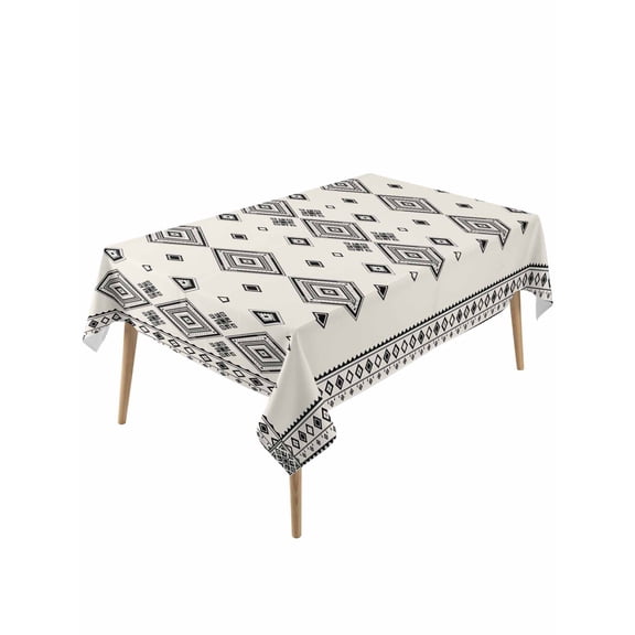 Boho Geometric Table Cloth, Waterproof Tablecloth for Rectangle Tables, Simple Farmhouse Nation Abstract Motifs Reusable Washable Fabric Table Cover for Restaurant Kitchen Dining Tables 60"x120"