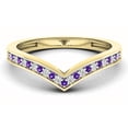 thumbnail image 2 of 14K Gold Round Amethyst & White Diamond Wedding Stackable Band Anniversary Guard Chevron Ring, 2 of 4