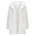 thumbnail image 6 of Huowey Womens Overcoat Soft Wool Fuzzy Hooded Jacket Long Sleeve Casual Open Front Cardigan With Pockets Lightweight Outdoor Dailywear,White,XL, 6 of 7