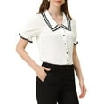 thumbnail image 4 of Allegra K Women's Sweet Peter Pan Contrast Collar Short Sleeves Button Up Blouse Tops, 4 of 6