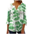 thumbnail image 3 of QATAINLAV Women's 3/4 Sleeve Tunic Tops Fashion Floral Printed Henley Shirts Casual Dressy V Neck Button Up Blouses Loose Ruched Flowy Pullover Green L, 3 of 6