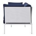 thumbnail image 6 of Lounge Sectional Sofa Chair Table Set, Sunbrella, Aluminum, Metal, Steel, White Blue Navy, Modern Contemporary Urban Design, Outdoor Patio Balcony Cafe Bistro Garden Furniture Hotel Hospitality, 6 of 10