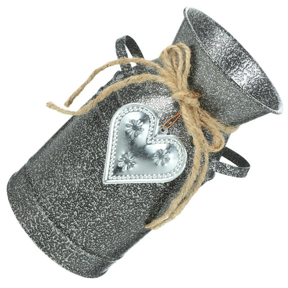 OUNONA  Vintage Vase Galvanized Pot Tin Bucket Flower for Flowers Country Decor Silver