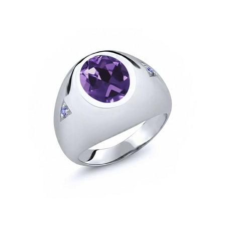 Amethyst Tanzanite Ring - 4.08 Ct Oval Purple Amethyst Blue Tanzanite 925 Sterling Silver Men's Ring