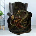 thumbnail image 4 of Fantasy Soft Flannel Fleece Throw Blanket, Mystery Dark Skin Girl with Headdress Eye to Eye with Snake Fairy Tale, Cozy Plush for Indoor and Outdoor Use, 60" x 80", Green Brown Cinnamon, by Ambesonne, 4 of 5