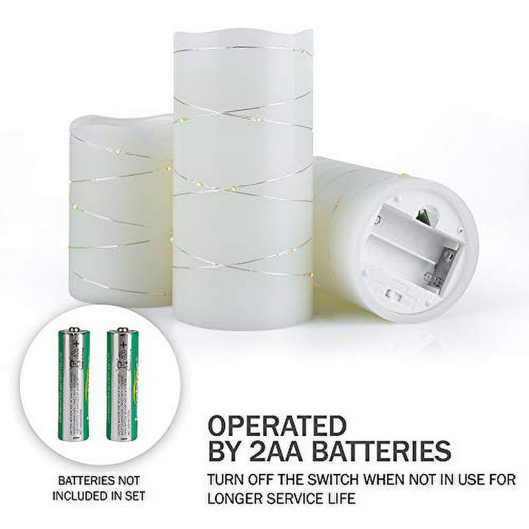 Set Of 3 Ivory Real Wax Flameless Candles With Embedded String Lights & Timer 3 thumbnail image