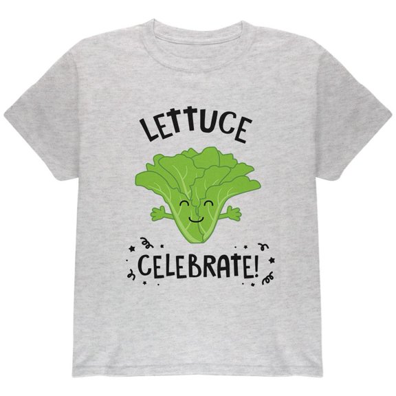Vegetable Lettuce Let Us Celebrate Funny Youth T Shirt Light Heather Grey Youth X-SM
