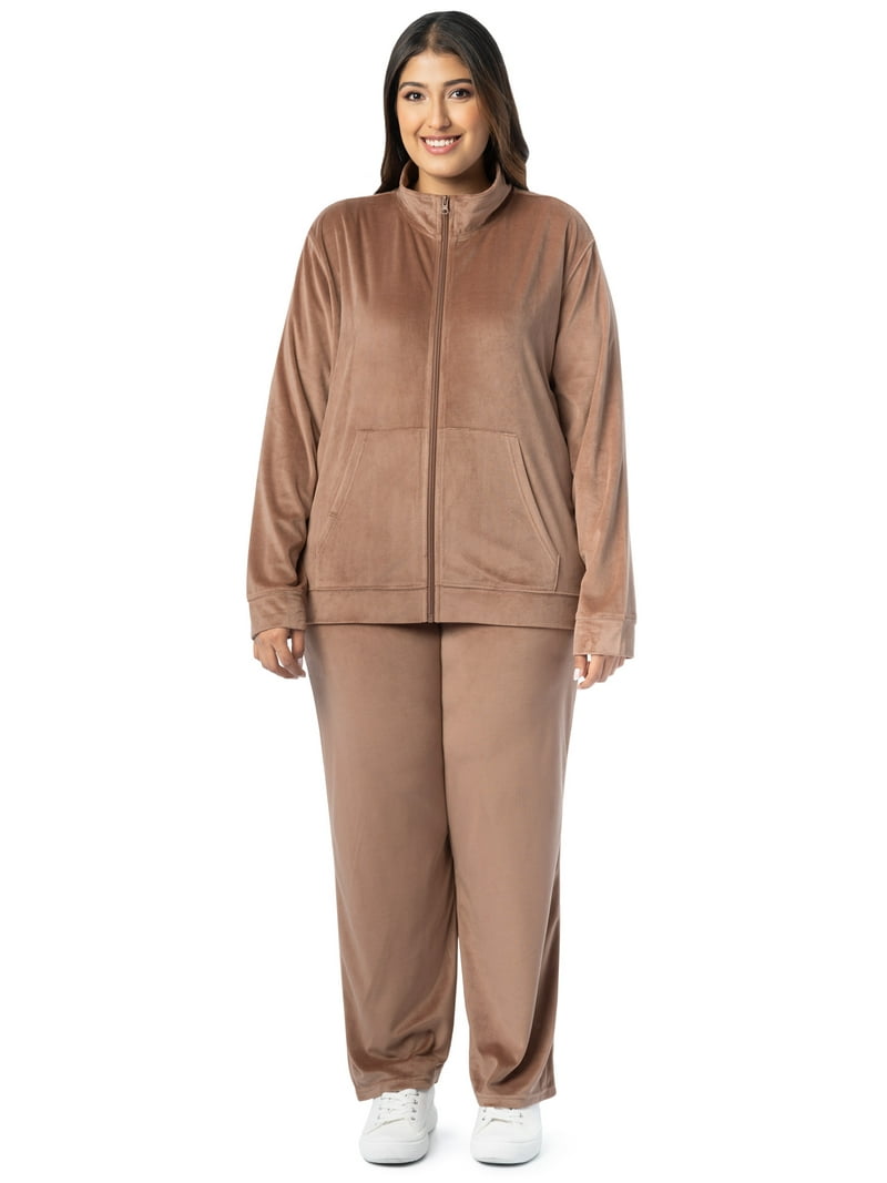 Athletic Works Women's Plus Size Active Velour Zip-Up Tracksuit