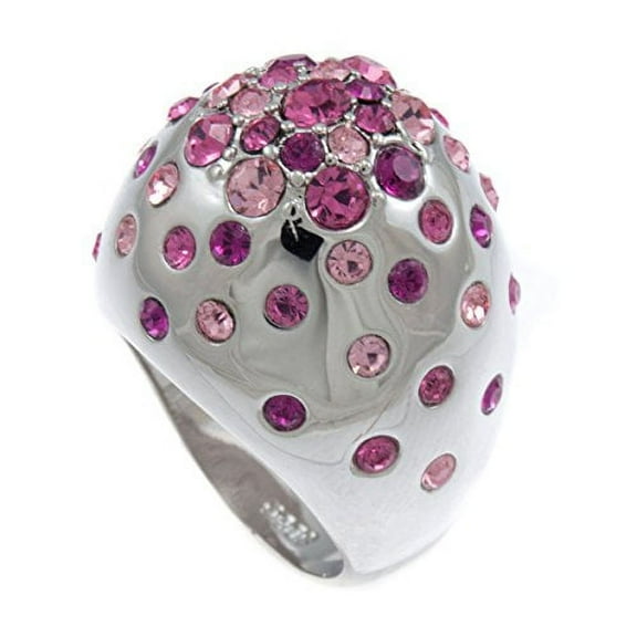 GIFTS INFINITY Pink Iced Polka-Dotted Rodhium Plated CZ Stone Ladies Ring (6)