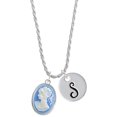 thumbnail image 1 of Delight Jewelry Silvertone Small Blue Oval Cameo Silvertone Script Initial Disc - S - Charm Necklace, 20"+3", 1 of 4