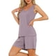 thumbnail image 4 of Conjunto de lounge para mujeres INSPIRE CHIC, conjunto de pijama de algodón sin mangas, top de tanque y pantalones cortos, pijama suave, talla 3XL, color púrpura, 4 of 6