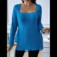 thumbnail image 4 of Camisas de Larga para Mujer, Blusas Casuales Modernas con Cuello Cuadrado, Suéteres Ligeros. Azul Real XXXL, 4 of 7