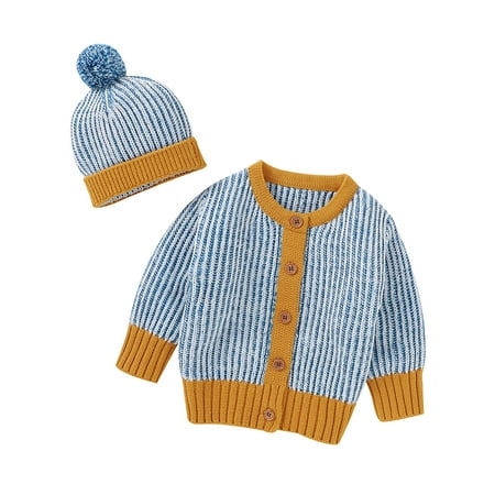 

Nokpsedcb 2PCS Toddlers Baby Boys Girls Long Sleeve Single-Breasted Knitted Sweater Coat Blue 0-3 Months