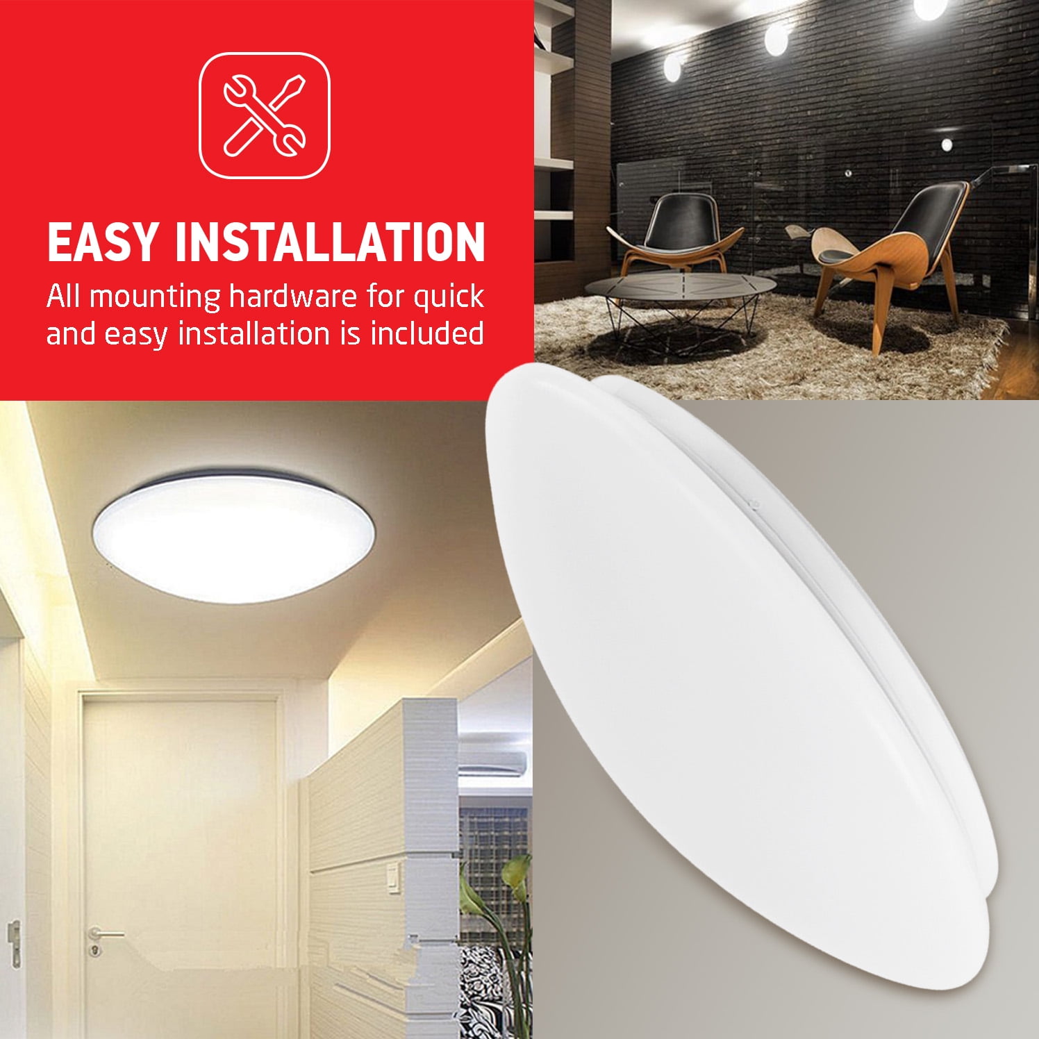 IN HOME 14-inch LED Flush Mount Ceiling Light MS Series 25W (125W  equivalent), Dimmable, 5000K (Daylight), 2053 Lumens, White Finish with  Acrylic white shade, 2 pack, ETL and ENERGY STAR listed - Walmart.com, image size:1496x1496
