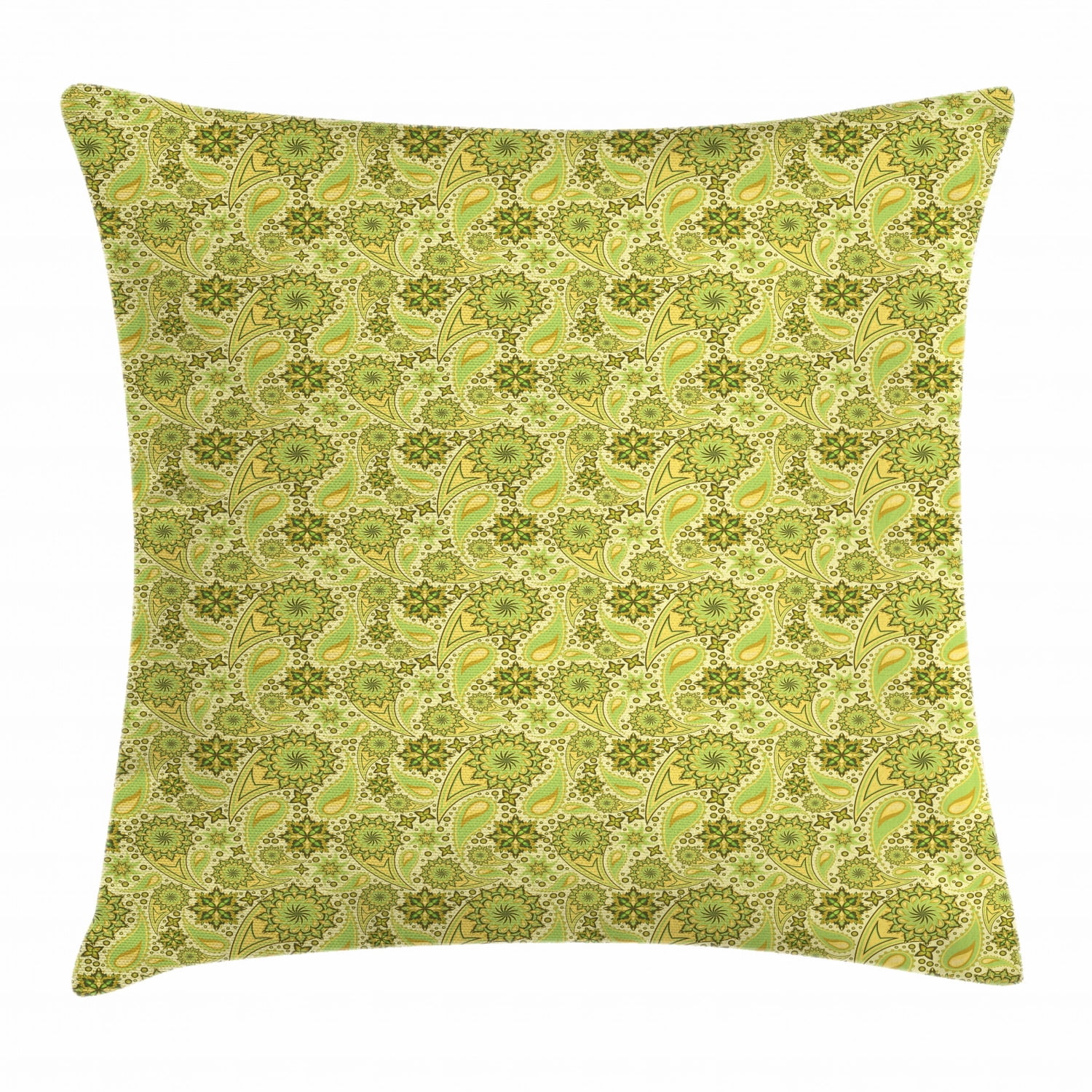 Ethnic Throw Pillow Cushion Cover, Traditional Paisley Oriental Leaves