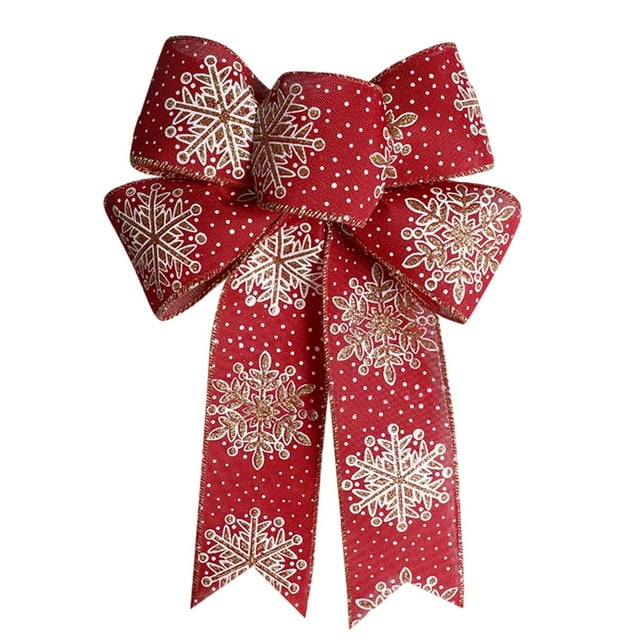 Red Red Christmas Snowflake Bow Holiday Decoration Ribbon For Tree Gift Wrapping Door Hanging Polyester Material Festive Season Home And Party Decor