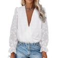 thumbnail image 1 of Blusa de encaje de manga larga con cuello en V para mujer, blusa de manga larga de encaje cómoda y elegante para cita en la oficina, 1 of 6