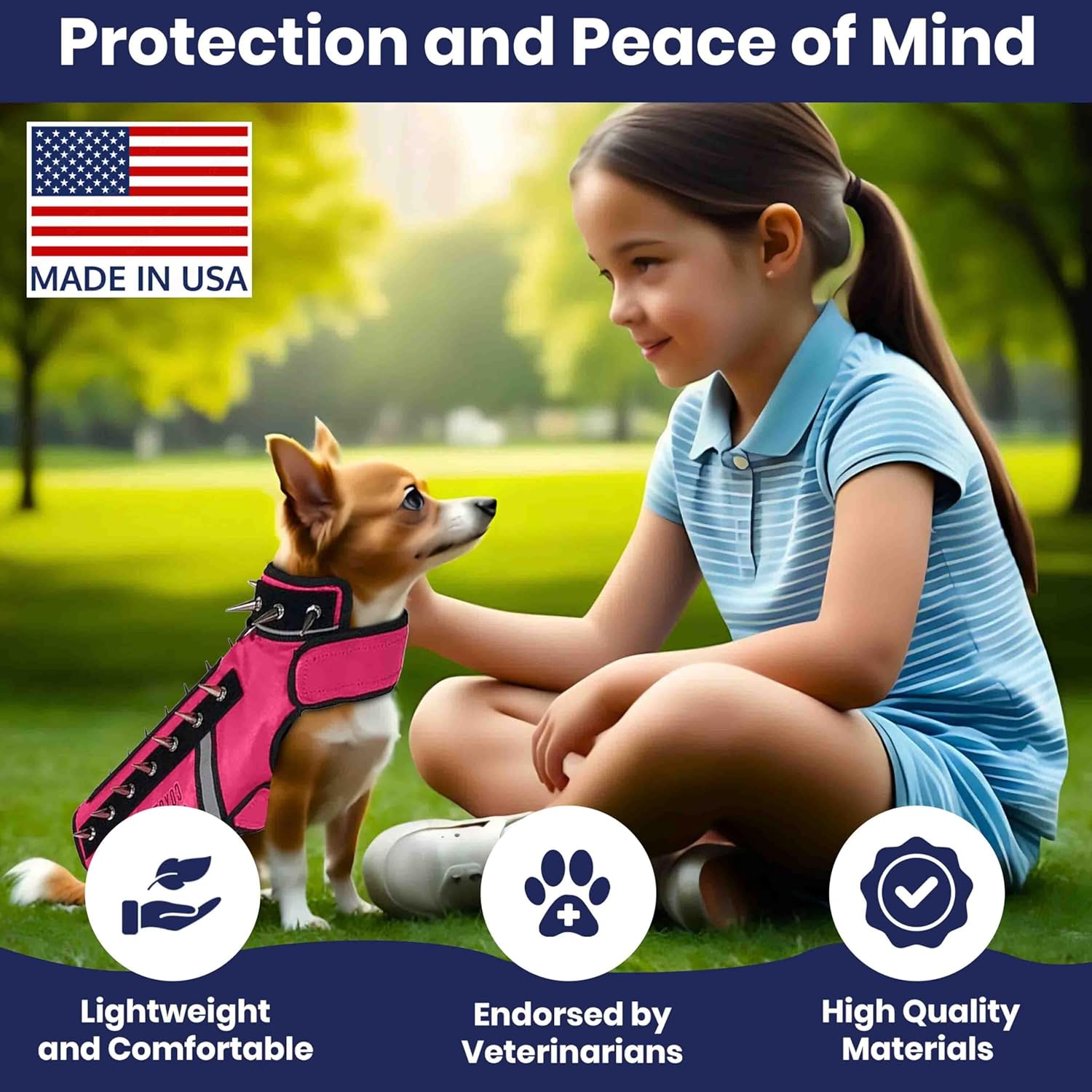 CoyoteVest SpikeVest (XS - Neon Pink)  Dog Harness Vest for Small Dogs, Reflective Dog Vest with Spikes to Shield Your pet from Coyotes, Raptor and Animal Attacks, Anti Hawk Vest, Made in USA