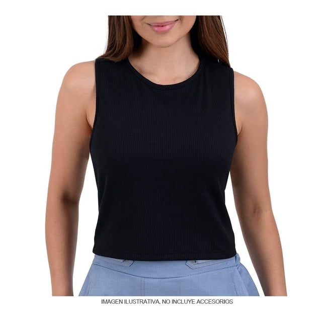 Top George Talla EG Cuello Redondo Tirante Ancho Negro