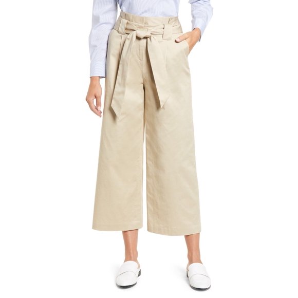 Halogen Paperboy Waist Belted Wide Leg Crop Pants In Tan Size 16 $90