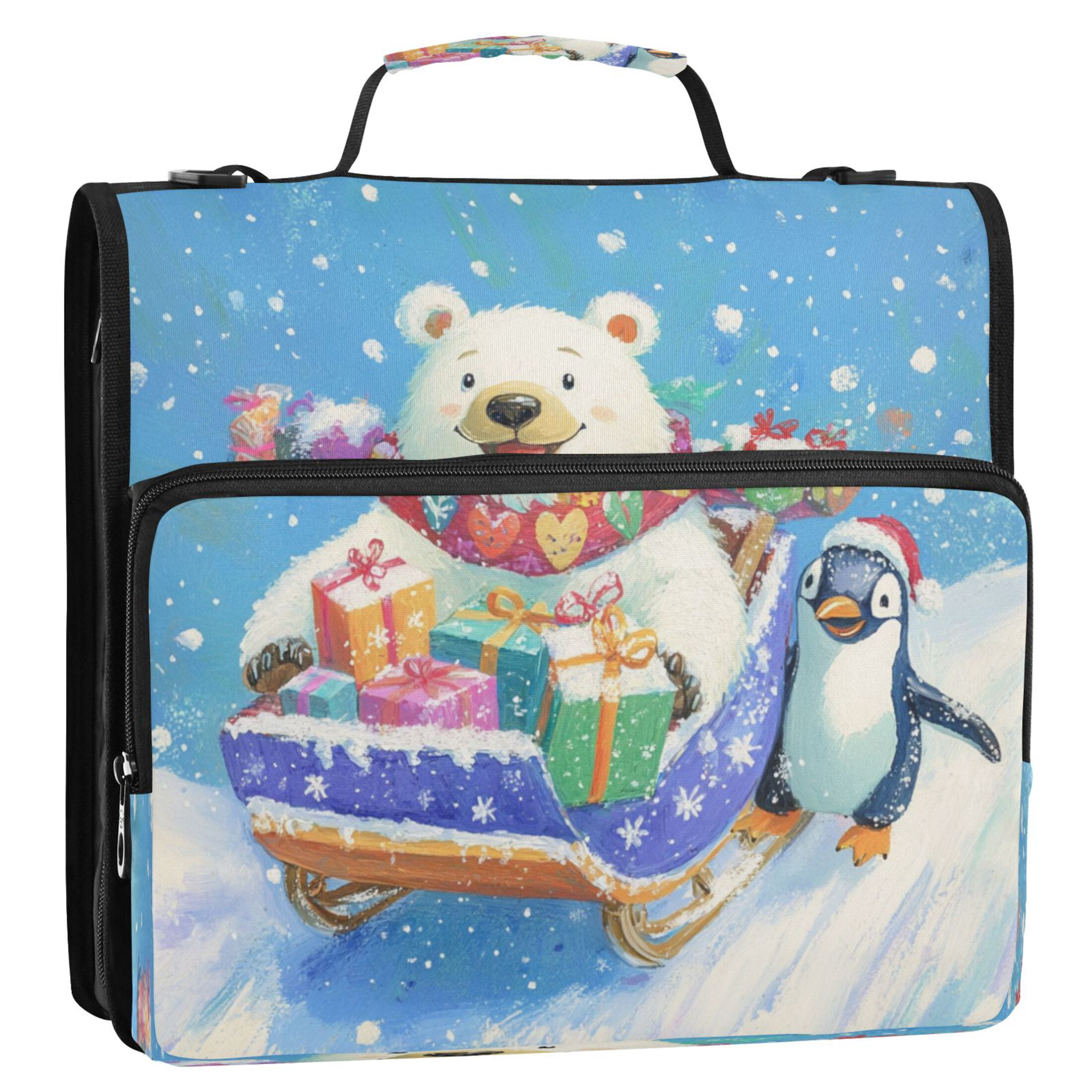 YAZAOO Zipper Binder trapper keeper Documents Organized Design Polar Bear and Penguin Printed