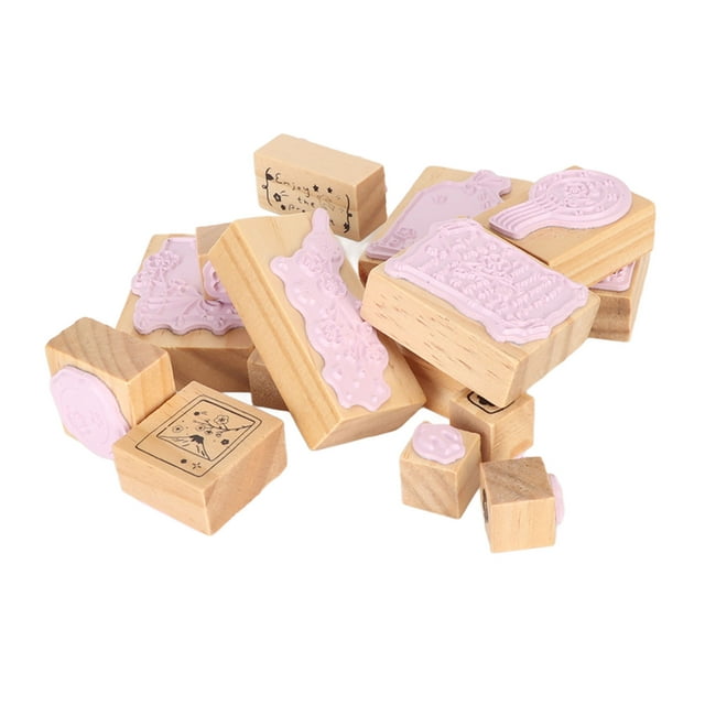 16 Pcs Wood Rubber Set, Delicate Decorative Wood Set with Beech Wood & Rubber Material for Art Craft, Journal, Diary, Scrapbook, Planner, Letter, Card Making