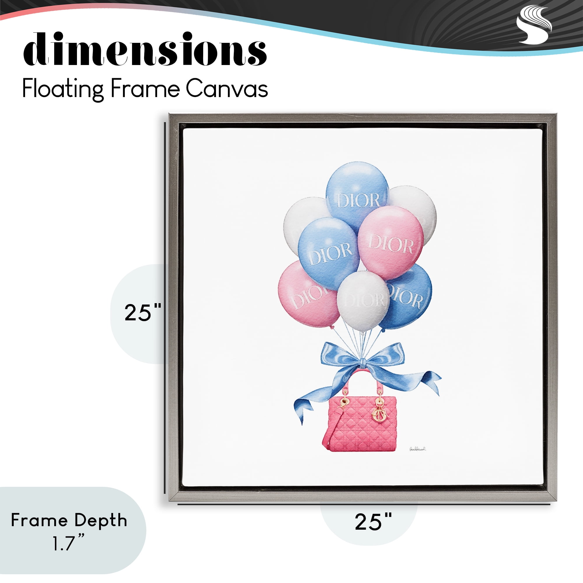 Stupell Industries Pink & Blue Handbag Balloons Gray Framed Floater Canvas Wall Art, design by Amanda Greenwood