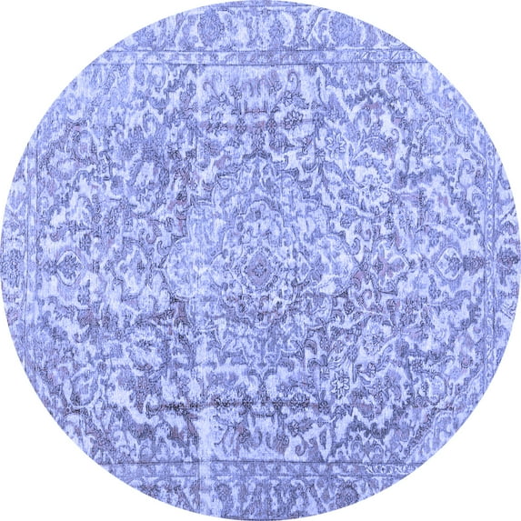Ahgly Company Machine Washable Indoor Round Abstract Blue Contemporary Area Rugs, 7' Round