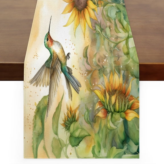 Qzaxky table runner Hummingbirds Print 13 x 36 Inch, Spring Summer Table Runner Green Floral Table Runner Decoration for Indoor Outdoor Home Dinner Party Wedding Decor