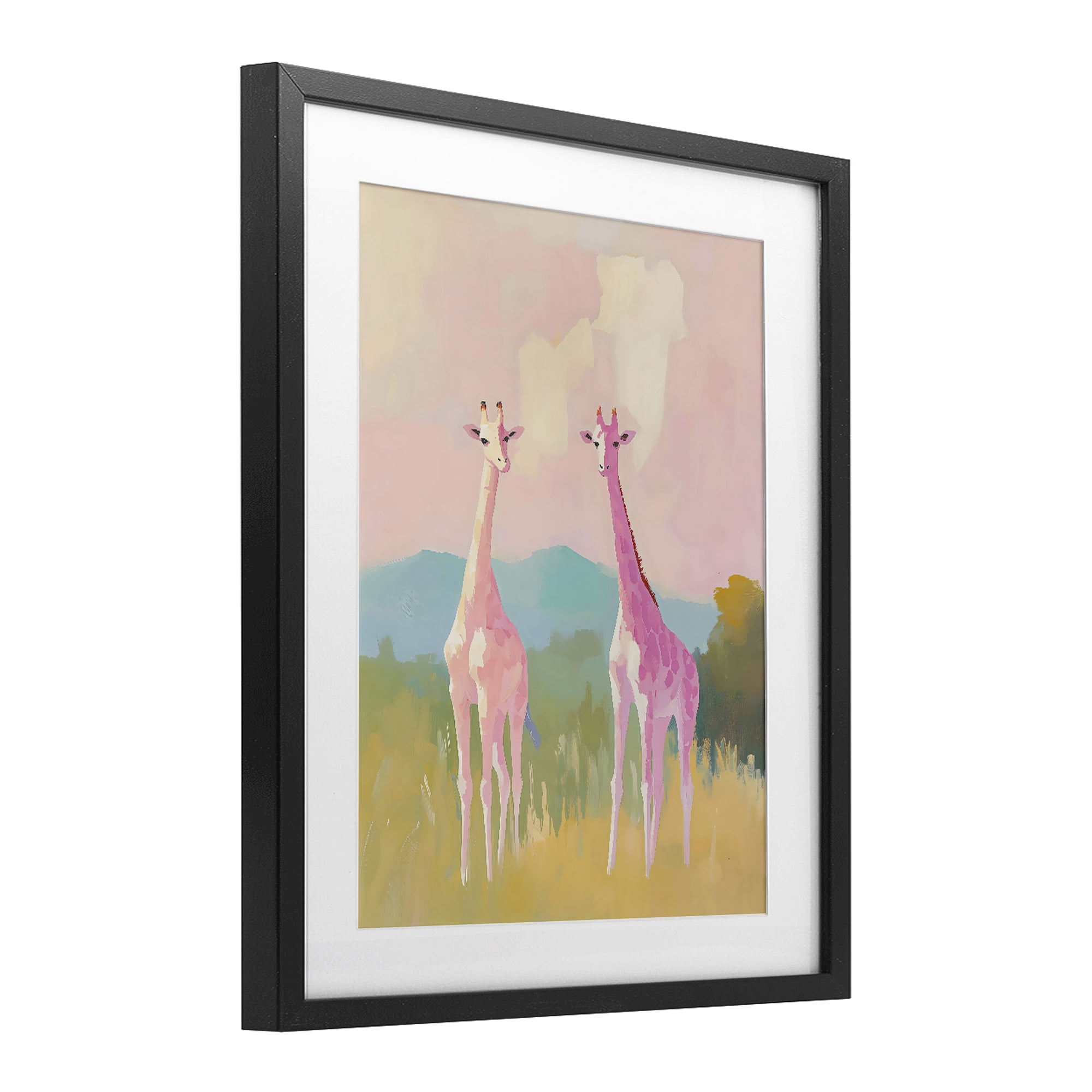 Stupell Industries Pink Giraffes on Savanna Black Framed Print Under Glass, design by The Prints Vibe