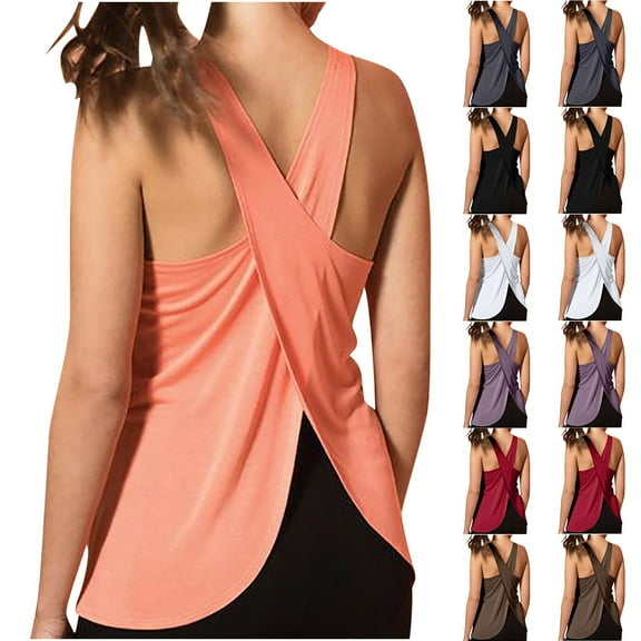 CFLVAEK Open Back Workout Tank Top for Women Loose fit Backless Yoga Shirts Casual Summer Sleeveless Gym Sports Shirts Solid Color Quick Dry Tank Tops Black L