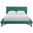 thumbnail image 5 of Contemporary Modern Urban Designer Bedroom Queen Size Platform Bed Frame, Velvet Fabric, Aqua Blue, 5 of 6
