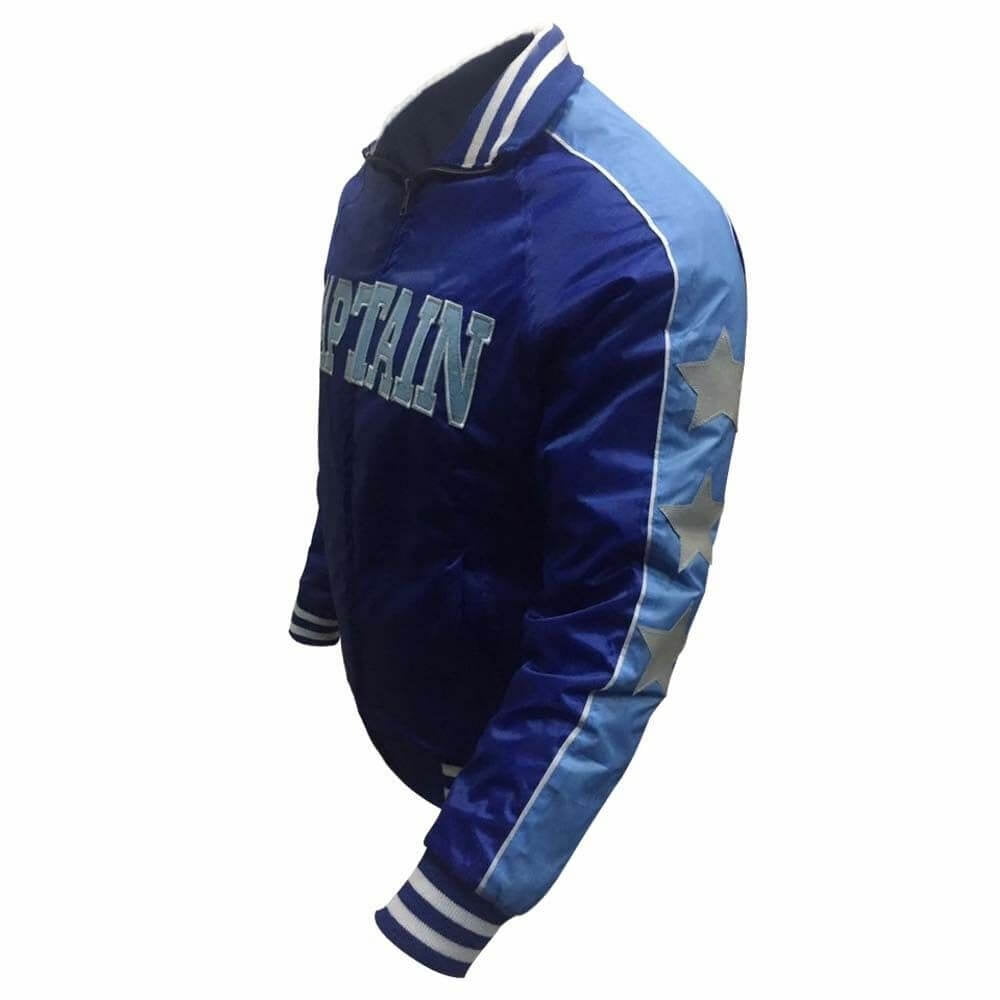 Blue satin bomber jacket mens online