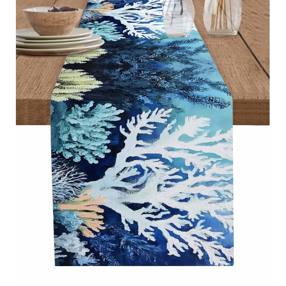 Hokiten Table Runners 48 Inches Long Dress Scarves, Summer Coastal Farmhouse Kitchen/Dining Table Runner, Short Coffee Tablerunners, Ocean Oil Painting Coral 13x48 Inch