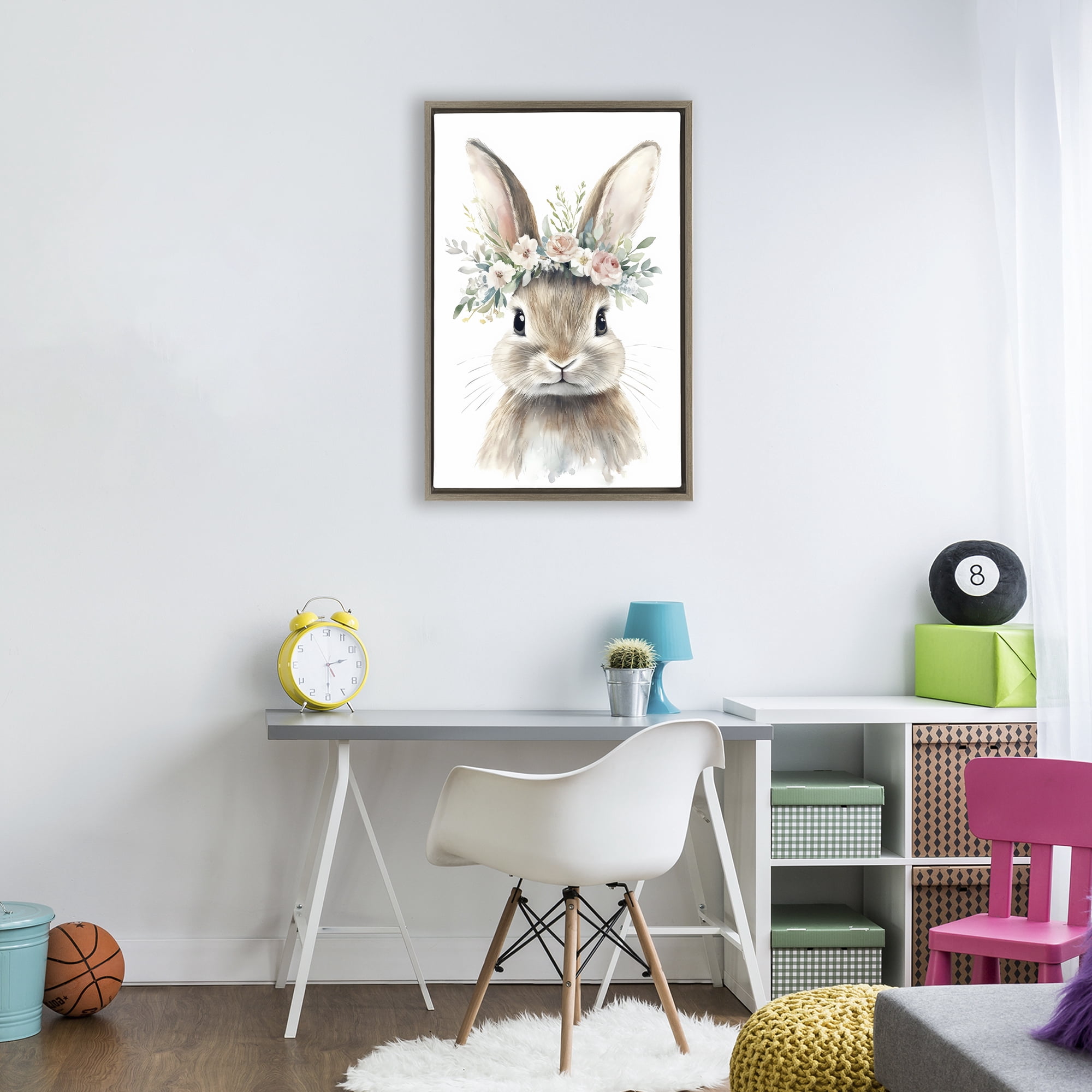 Stupell Industries Flower Adorned Baby Rabbit Brown Framed Floater Canvas Wall Art, design by Creative Studio