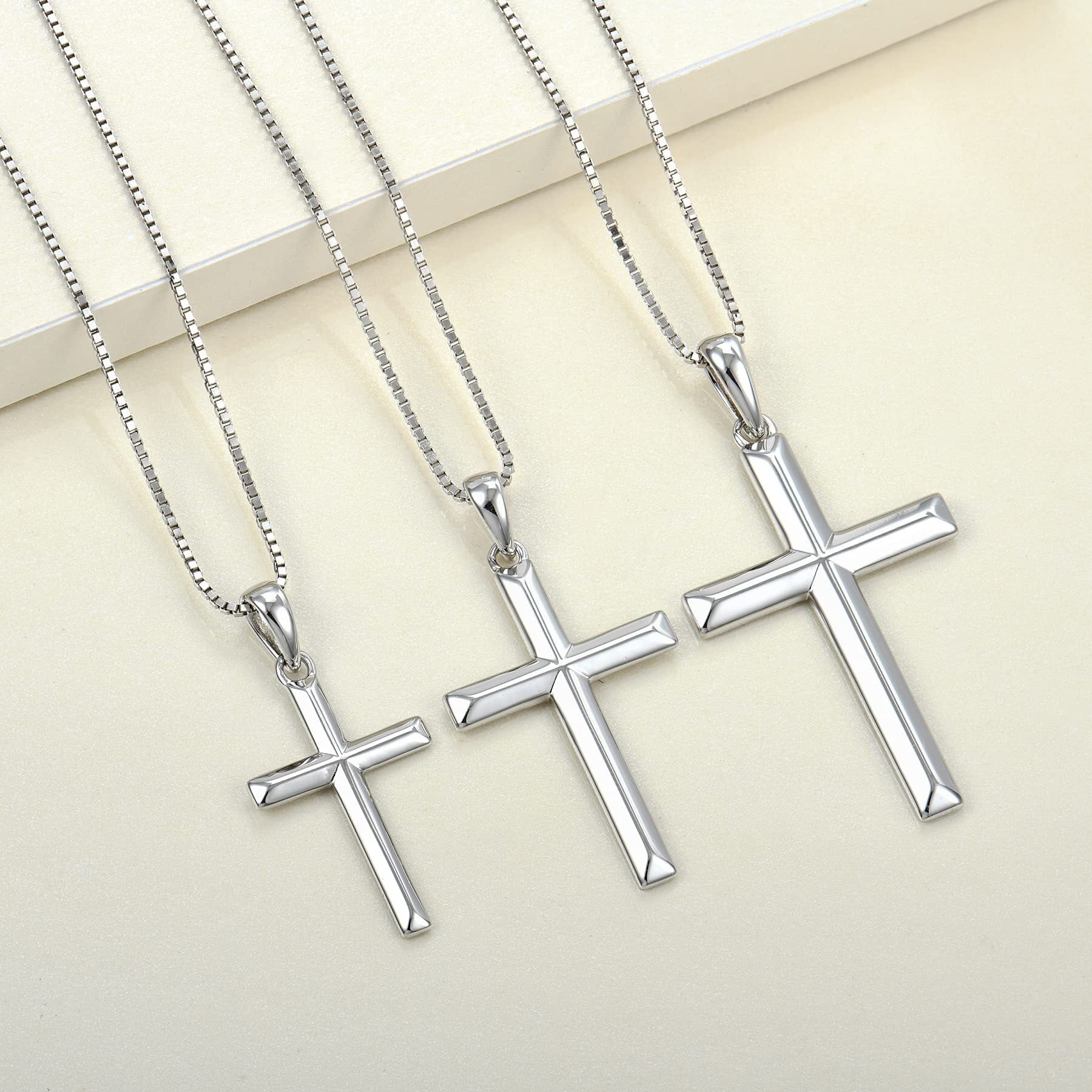 VESITIM Cross Necklace for Women Sterling Silver Plain Cross Pendant Necklace White Gold Plated 0.79" Jewelry Gifts for Men