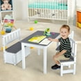 thumbnail image 4 of Costway 4 PCS Kids Wooden Activity Table & Chairs Set w/ Storage Bench Study Desk Grey, 4 of 10