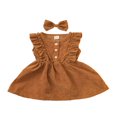thumbnail image 1 of Robe en Velours Côtelé pour Bébés Filles, Robe Sans Manches à Volants avec Bandeau, 1 of 6