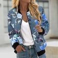 thumbnail image 2 of VINUSLI Bomber Jacket Women 2025 Long Sleeve Stand Collar Fall Jackets Lightweight Causal Floral Zip Up Coats Outwear Blue,S, 2 of 6
