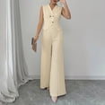 thumbnail image 6 of Makaor Womens Work Outfits 2 Piece Solid Color Matching Outfit Lounge Sets Sleeveless Button down Shirts Wide Leg Pants Casual Travel Beach Vacation Clothes, 6 of 8