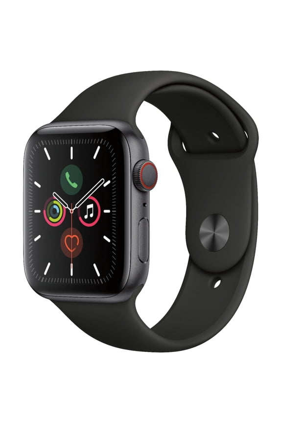 Pre-Owned Apple Watch Series 5 44mm GPS + Cellular Smart Watch, Space Gray Aluminum - Black Sport Band