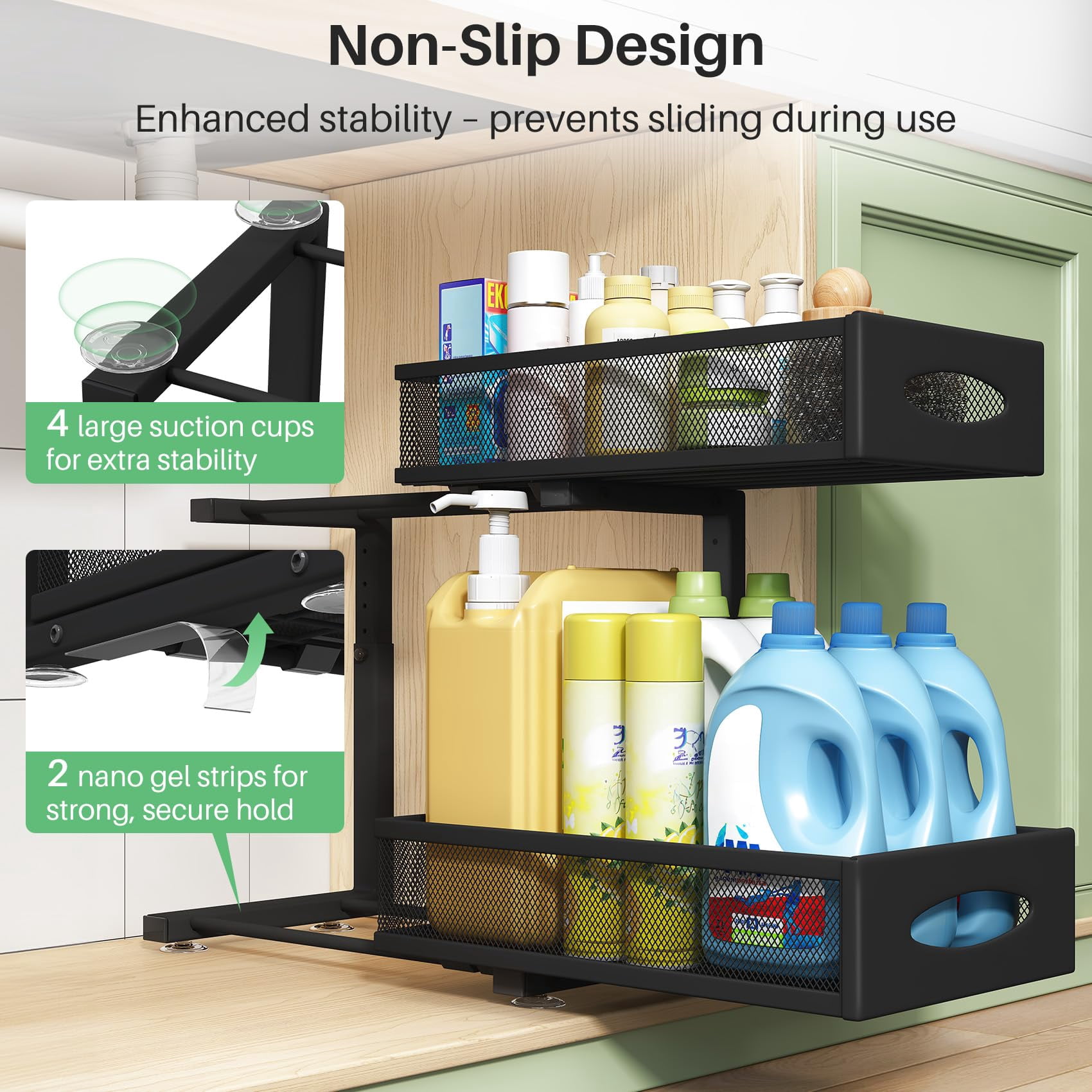 Under Sink Organizer  2 Tier Pull Out Cabinet Baskets With Sliding Drawers Slide Storage Shelf For Home Kitchen Bathroom Pantry Office Countertop(1 Pack)