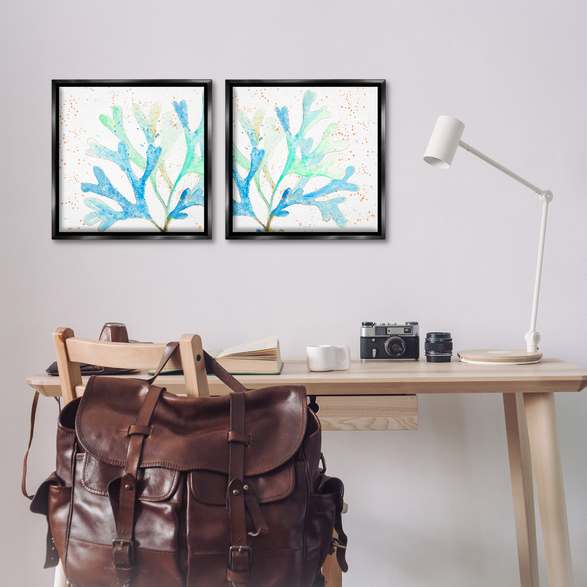Stupell Industries Speckled Blue Green Coral Plants & Flowers Painting Black Floater Framed Canvas Art Print Wall Art, 18 x 18, Set of 2