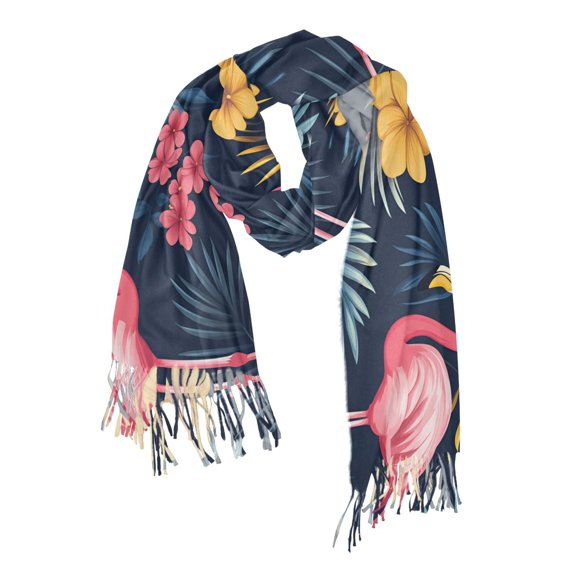 FORMRS Womens Scarf Winter Soft Long Big Warm Shawls Wrap Tassel Scarves, Red Floral Flamingo