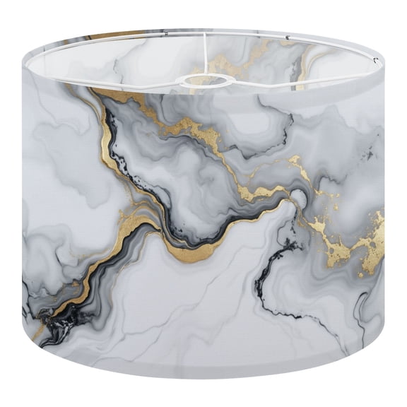 Linen Drum Lampshades Abstract Marble Texture Gold Veins Gray Black Fluid Art 13"x13"x10" Light Shade for Table Lamps Floor Lamp Shades Lampshade Replacement Assembly Required