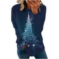thumbnail image 2 of Craaazy Women's Christmas Long Sleeve Shirts Colorful Snowflake Christmas Tree Printed Round Neck Xmas Tops Gifts, 2 of 5
